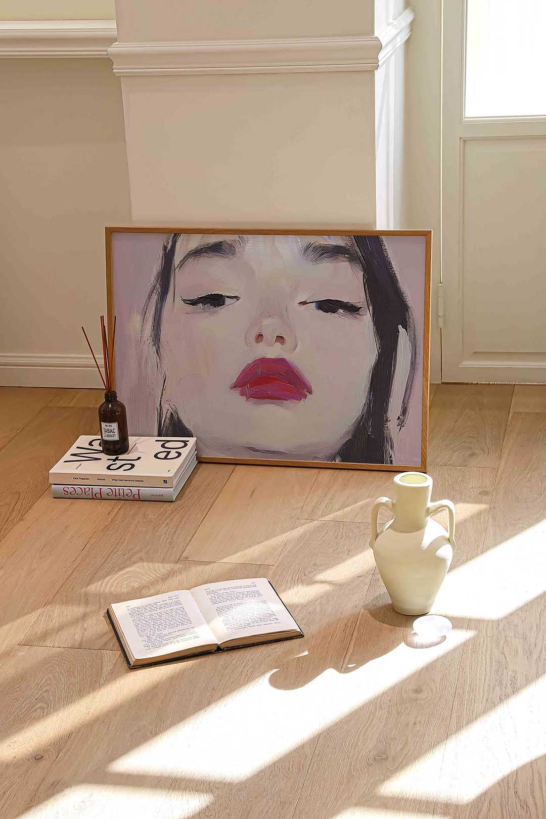 Portret met rode lippen Poster