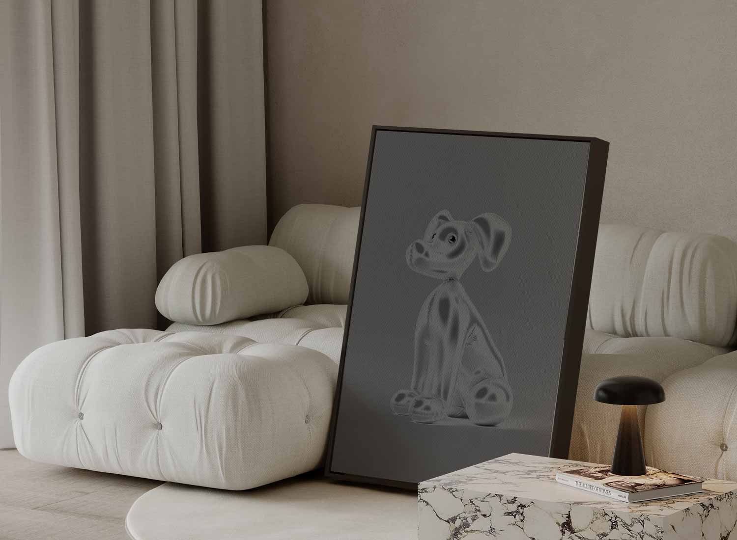 Opblaasbare Hond Sculptuur Kunstwerk-canvas-dibond-plexiglas-wanddecoratie-WallArtistic