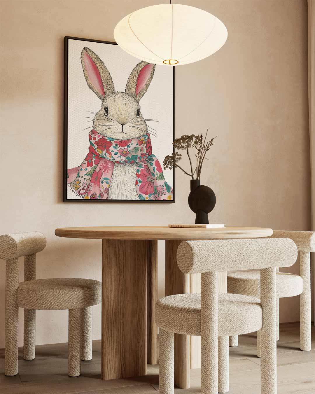 Schattig Konijn met Bloemensjaal Kunstwerk-canvas-dibond-plexiglas-wanddecoratie-WallArtistic