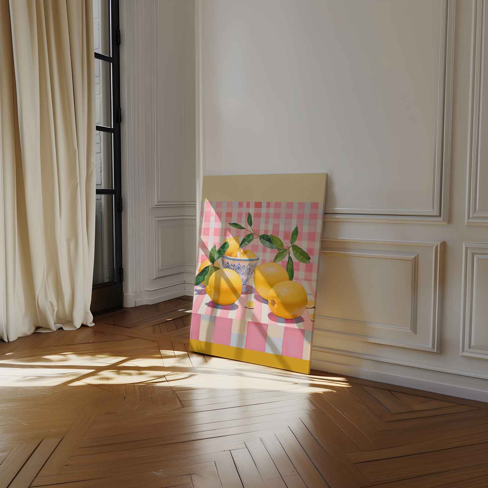 Citroenen in Speelse Strepen Kunstwerk-canvas-dibond-plexiglas-wanddecoratie-WallArtistic