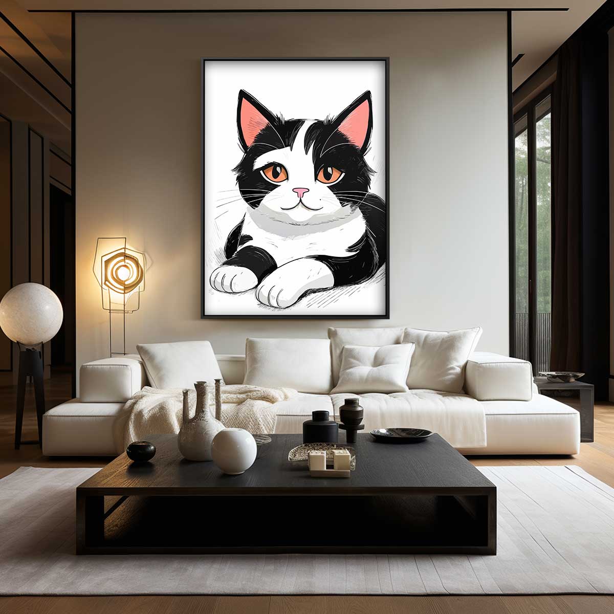 Schattige Kat Illustratie Kunstwerk-canvas-dibond-plexiglas-wanddecoratie-WallArtistic