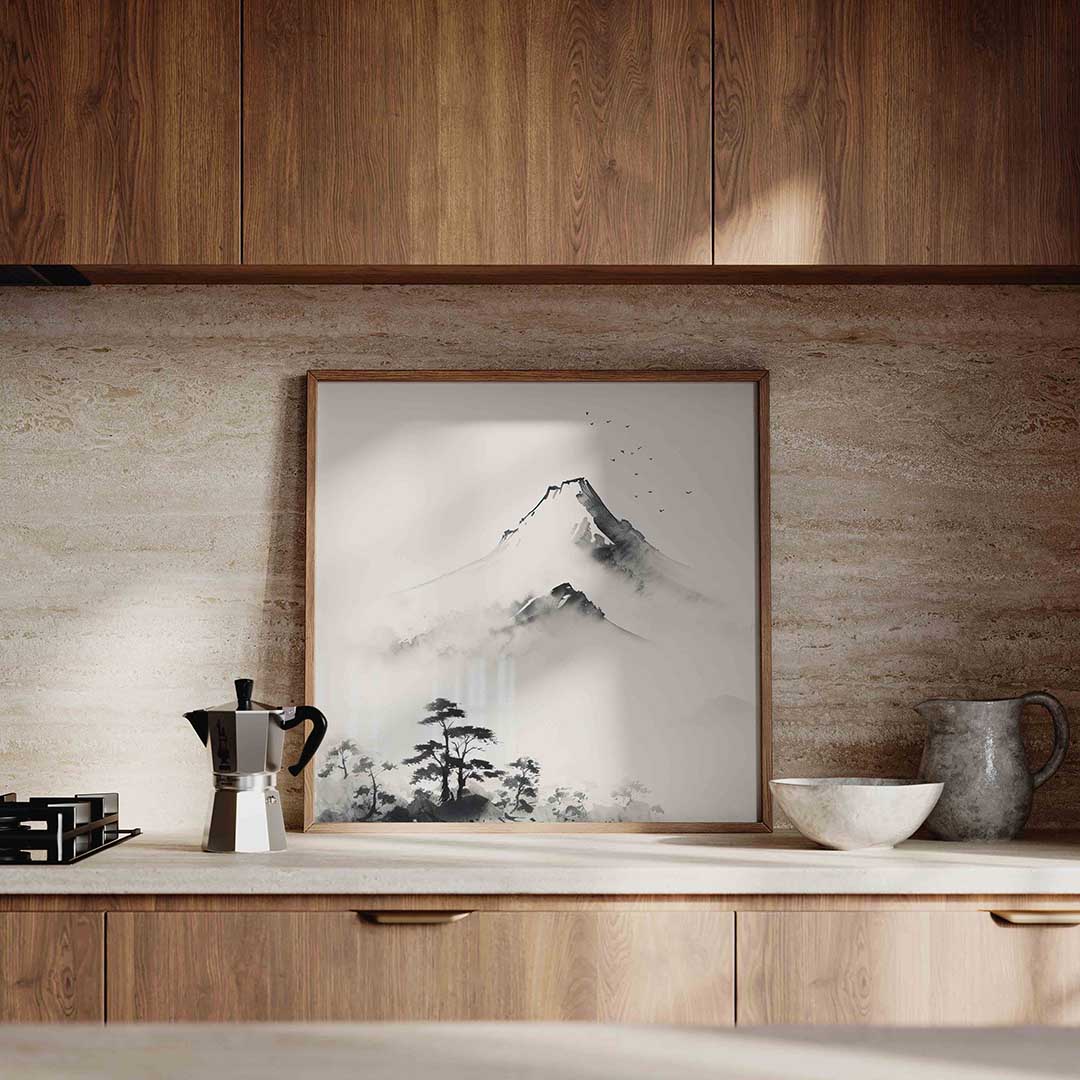 Berglandschap met mist Poster