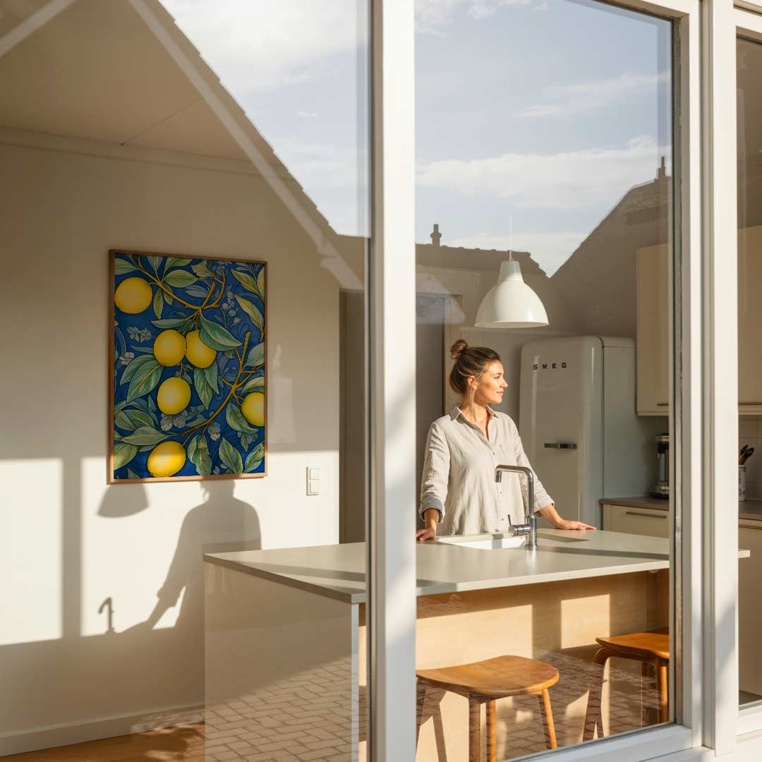 Citroenen op Blauw Poster-WallArtistic