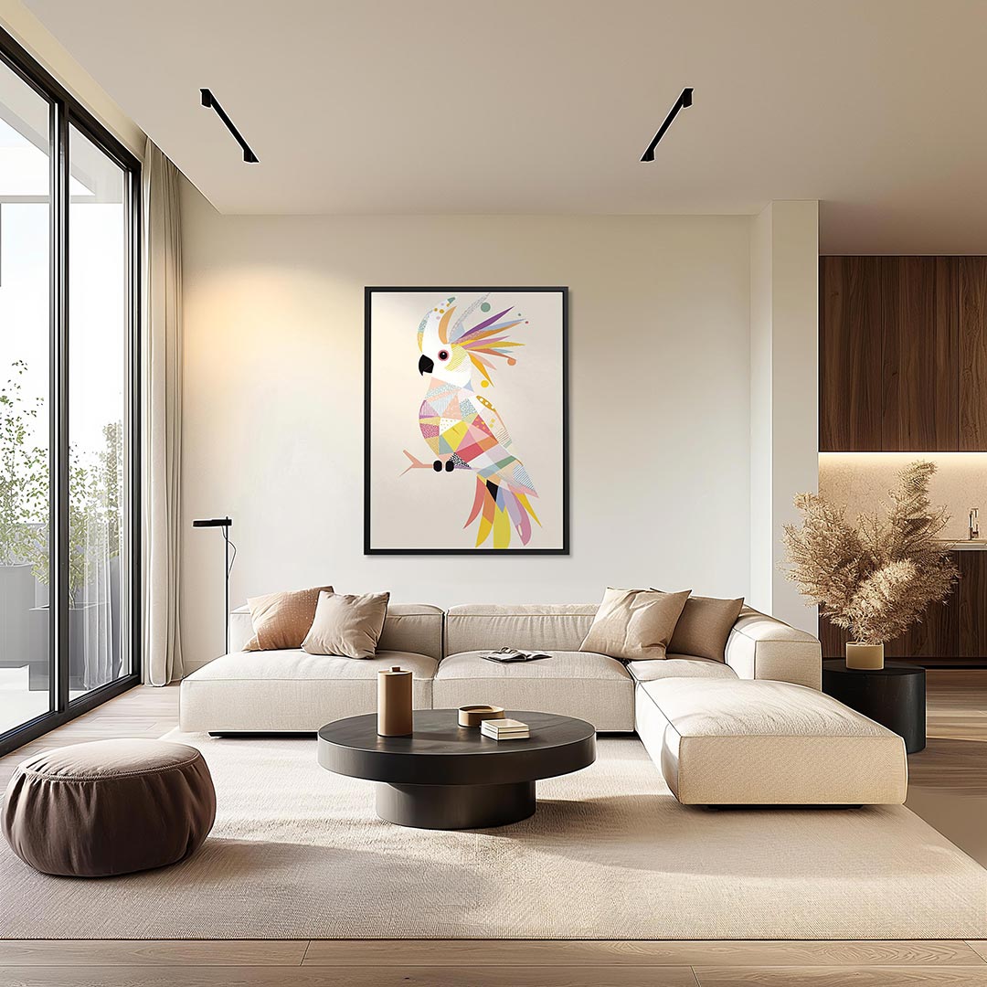 Vrolijke geometrische vogel Kunstwerk
