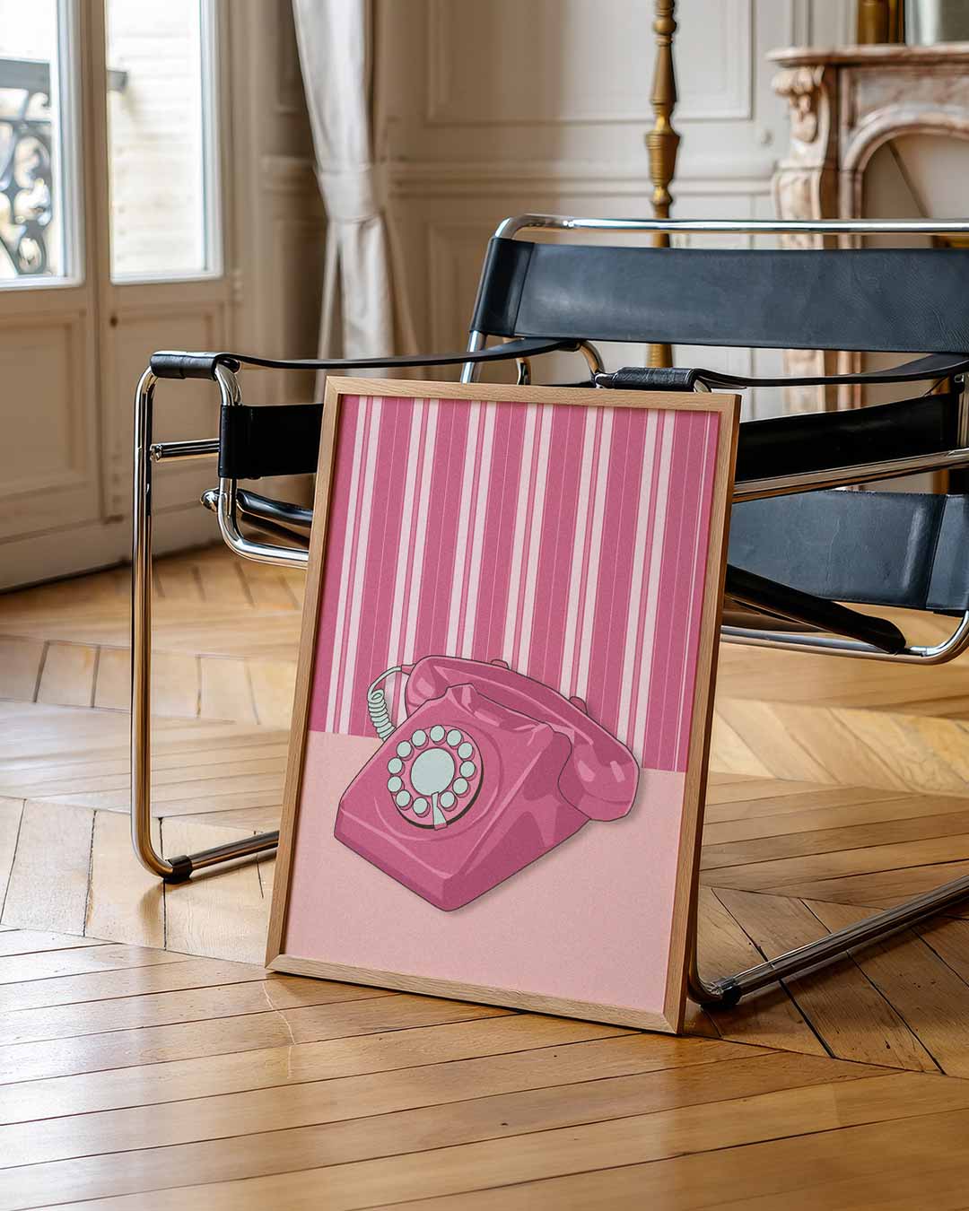 Retro Roze Telefoon Poster