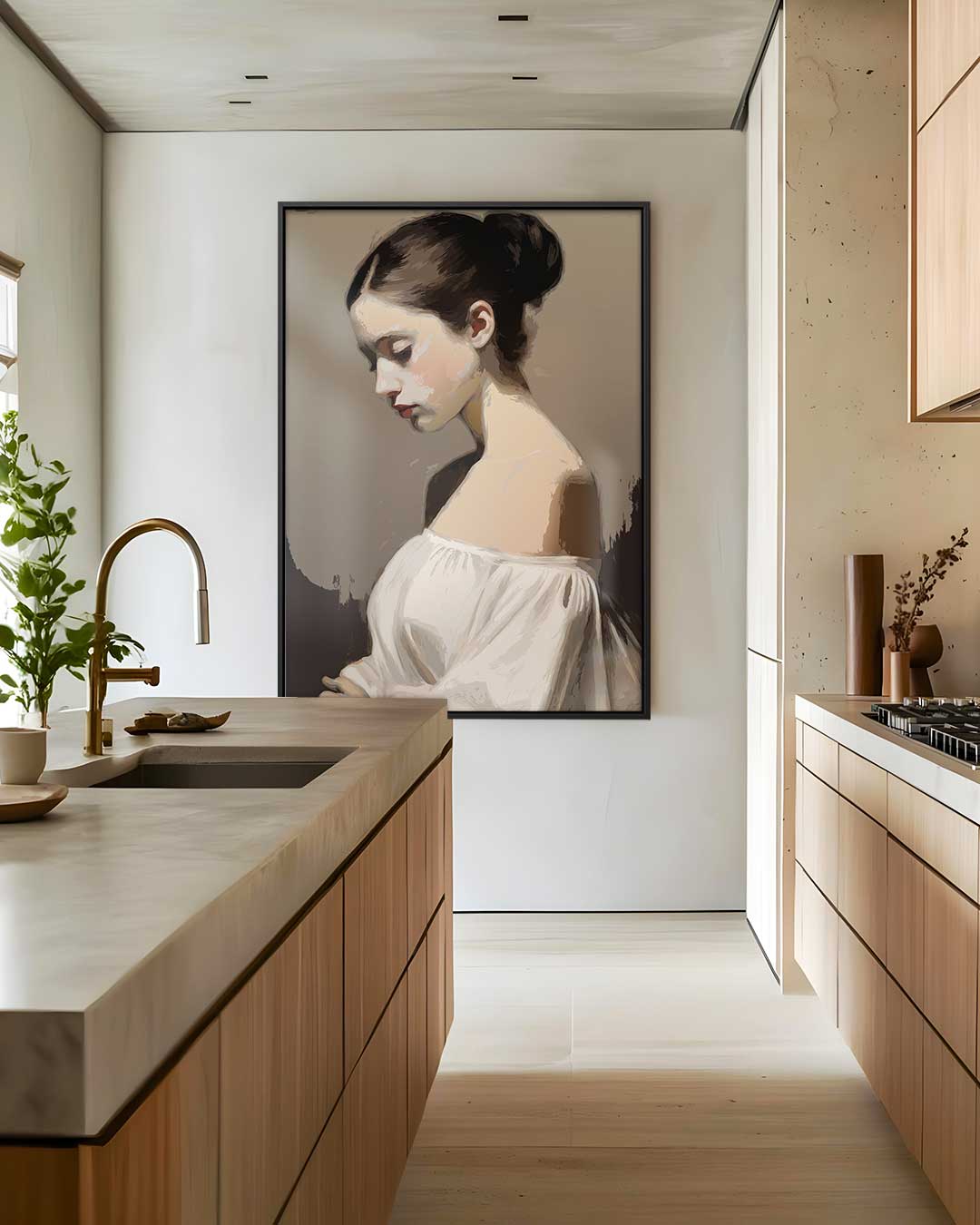 Dromerige Portretstudie Kunstwerk-canvas-dibond-plexiglas-wanddecoratie-WallArtistic