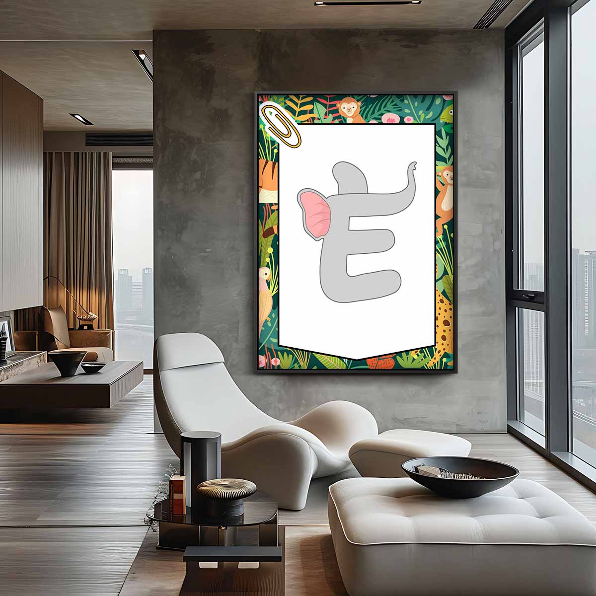 Speelse Olifanten Letterkunst Kunstwerk-canvas-dibond-plexiglas-wanddecoratie-WallArtistic