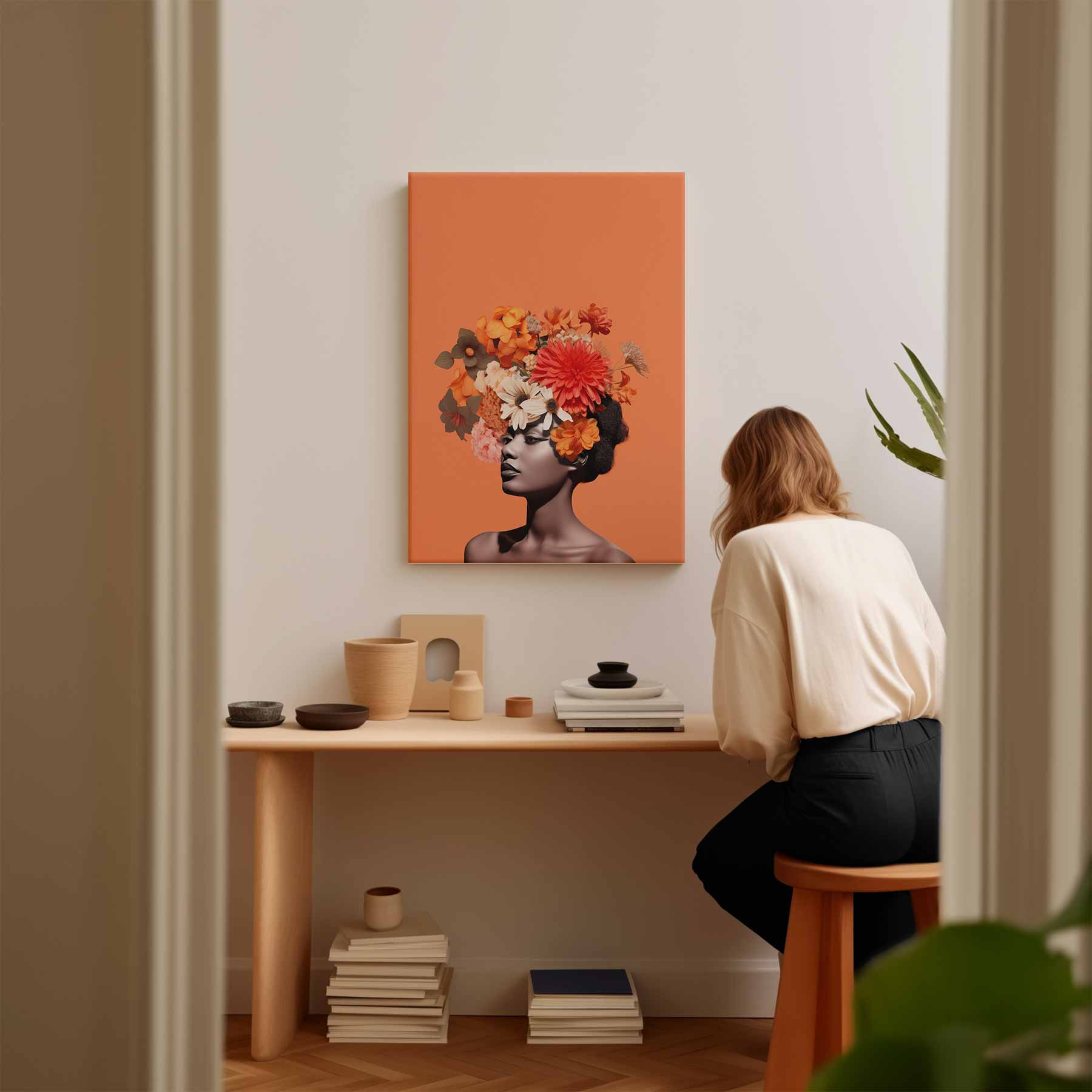 Bloemenfantasie Portret Kunstwerk-canvas-dibond-plexiglas-wanddecoratie-WallArtistic