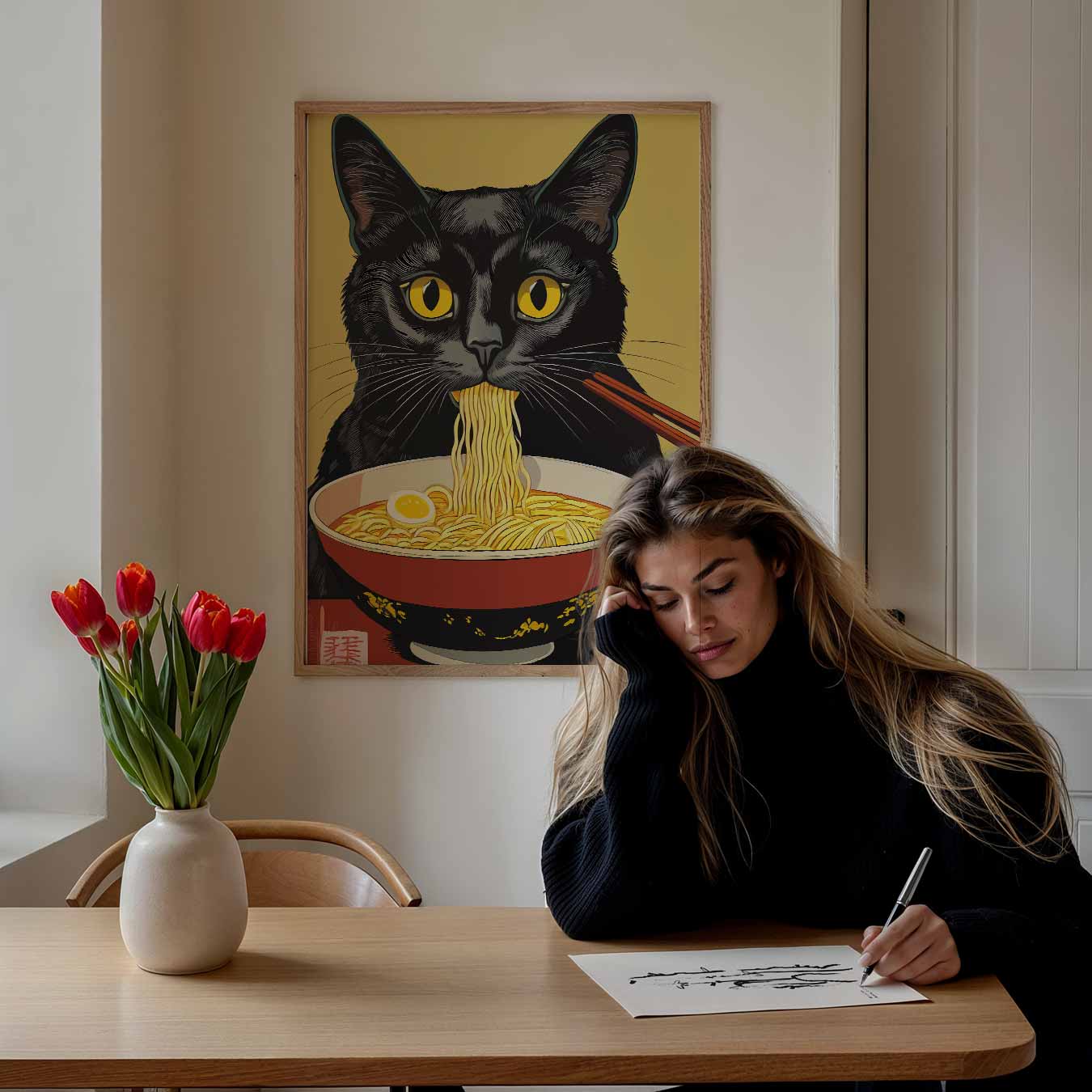 Kat met Ramen Poster-WallArtistic