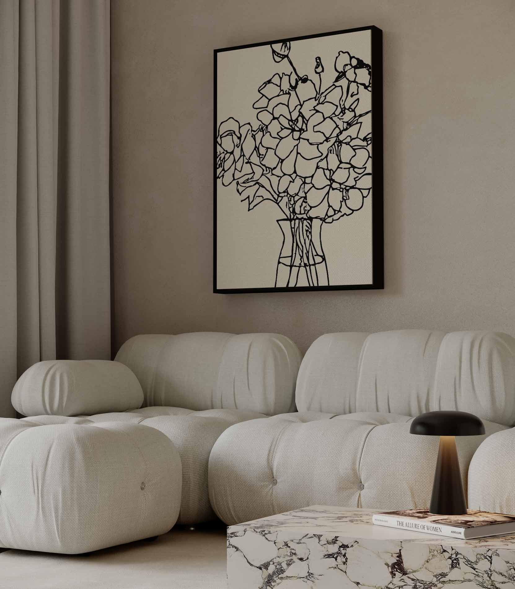 Lijntekening Bloemboeket Kunstwerk-canvas-dibond-plexiglas-wanddecoratie-WallArtistic