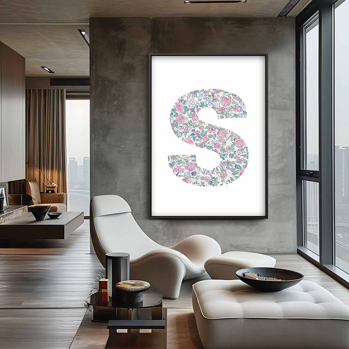 Bloemenpracht in de Letter S Kunstwerk-canvas-dibond-plexiglas-wanddecoratie-WallArtistic