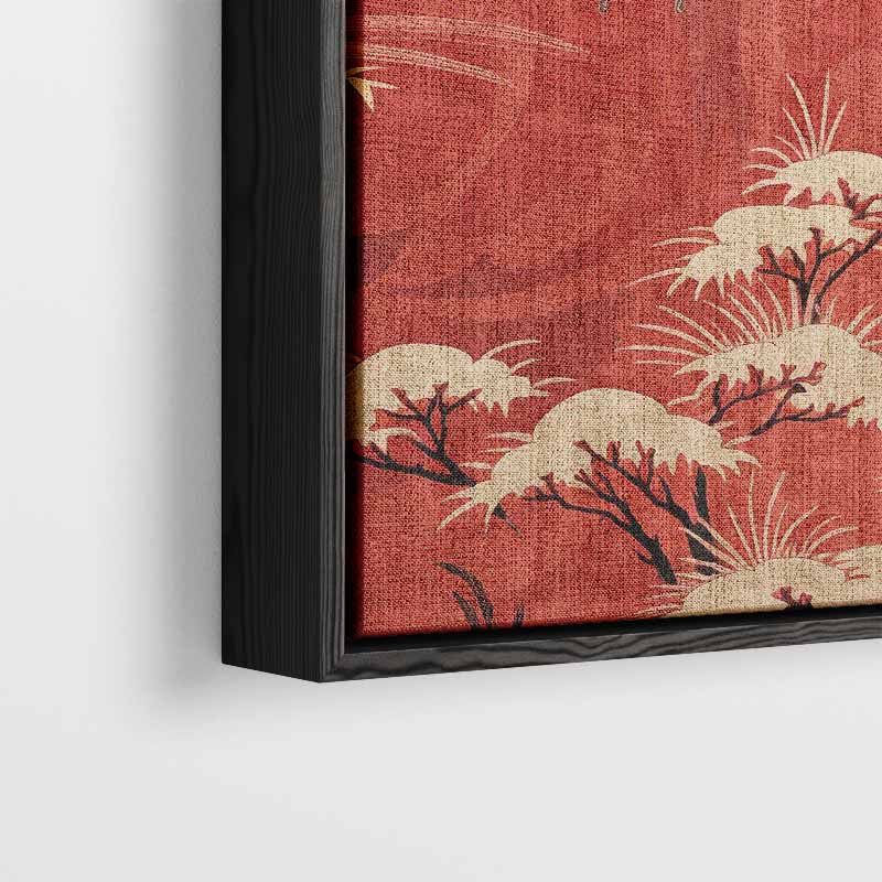 Vliegende Kraanvogels in het Rood Kunstwerk-canvas-dibond-plexiglas-wanddecoratie-WallArtistic