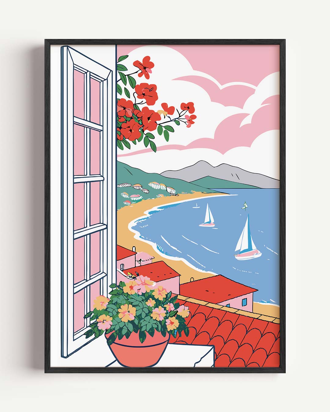 Zomers Uitzicht op de Middellandse Zee Poster-WallArtistic