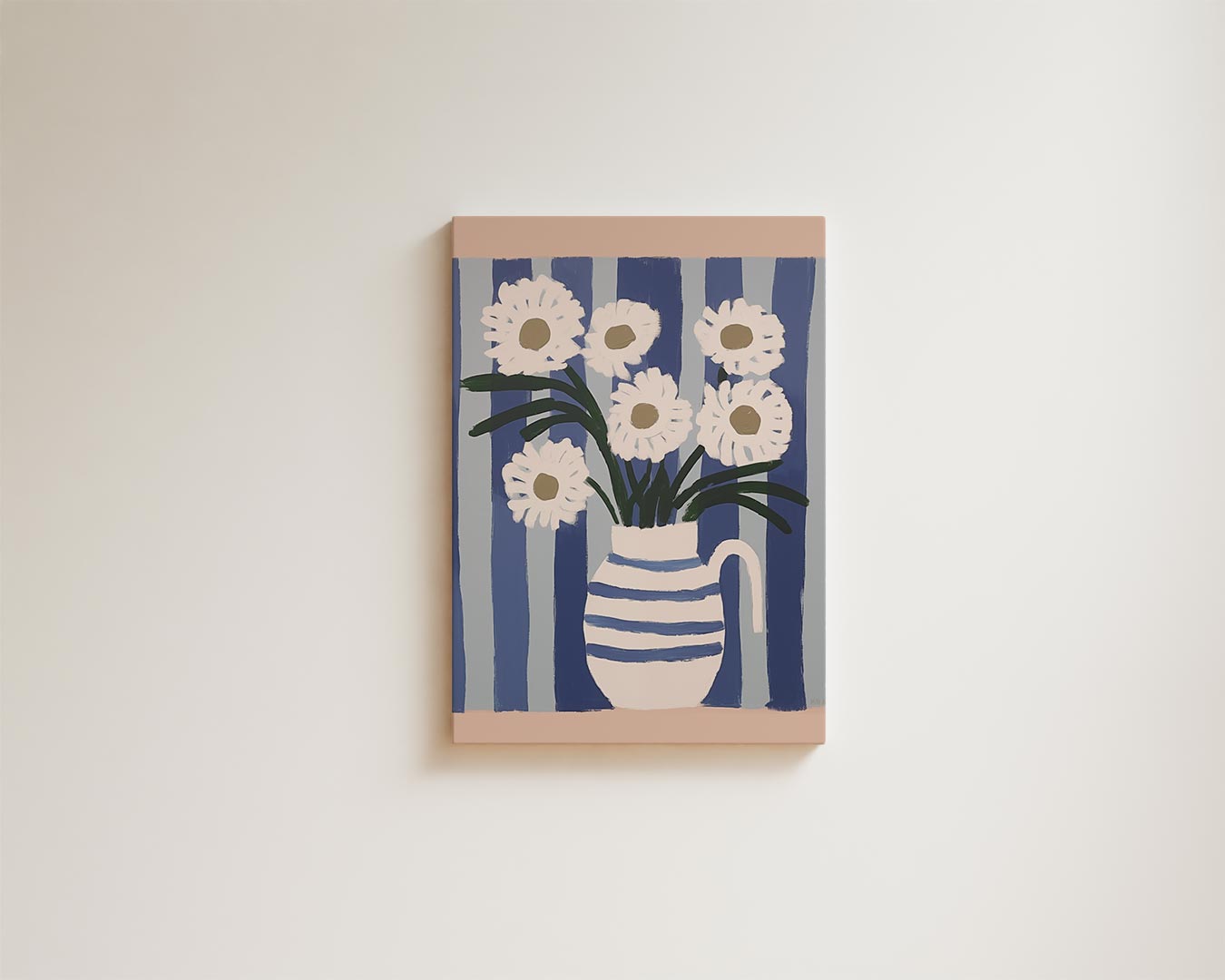 Bloemen in Blauwe Strepen Kunstwerk-canvas-dibond-plexiglas-wanddecoratie-WallArtistic