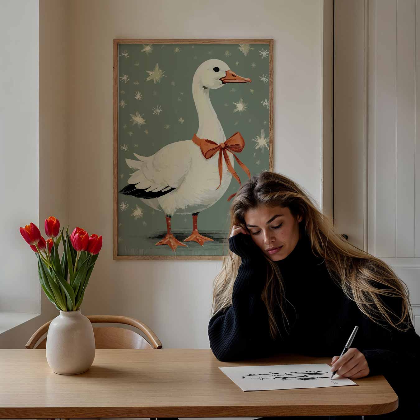 Elegante Eend met Strik Poster