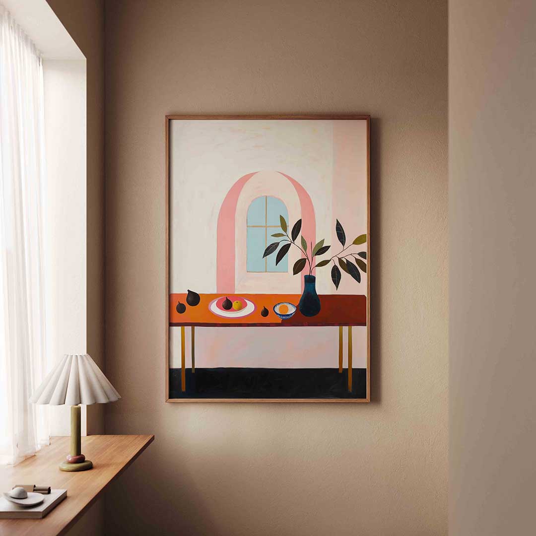 Stilleven met tafel en raam Poster