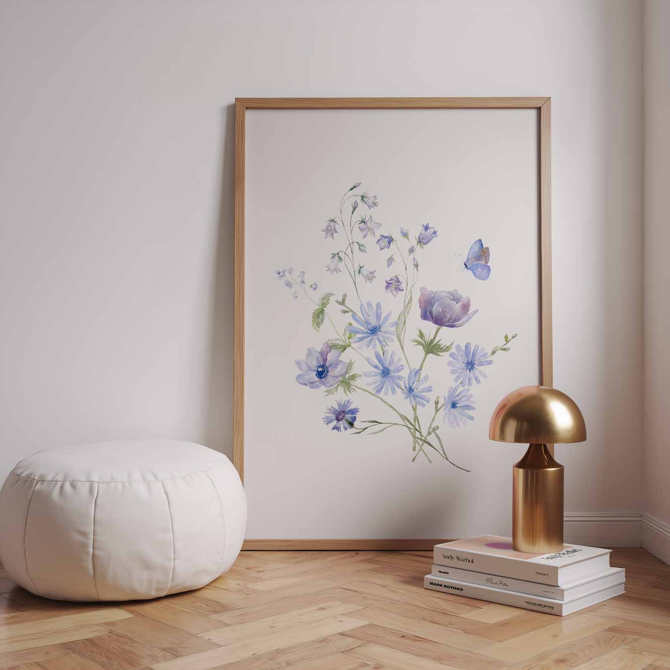 Bloemen en Vlinders Waterverf Poster-WallArtistic