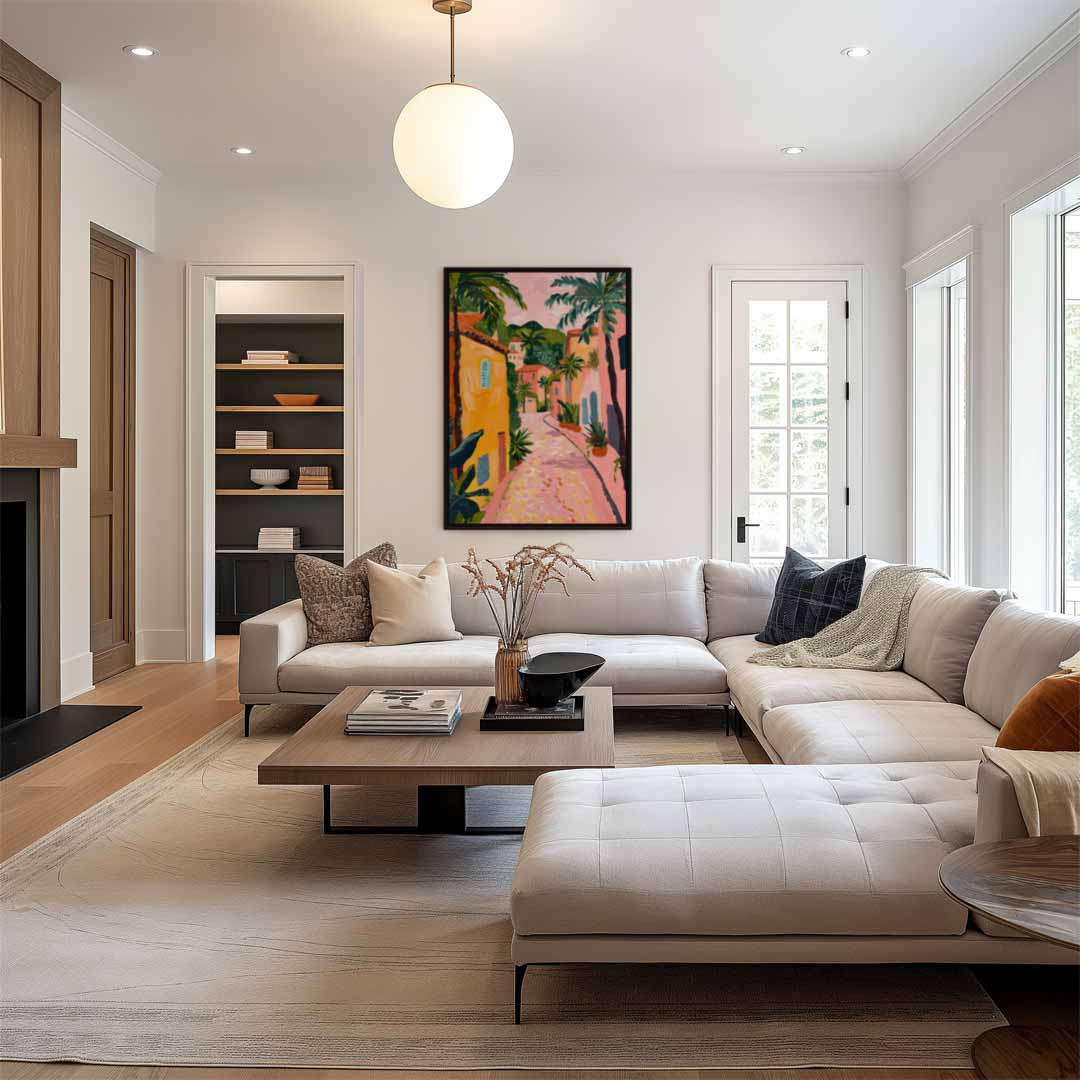 Zonnige Straat in de Mediterrane Kunstwerk-canvas-dibond-plexiglas-wanddecoratie-WallArtistic