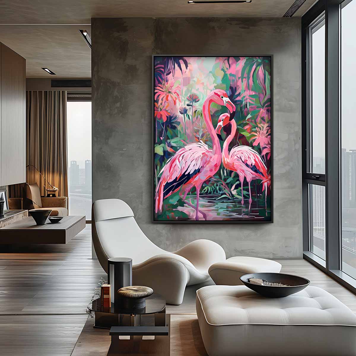 Flamingo Fantasie Kunstwerk-canvas-dibond-plexiglas-wanddecoratie-WallArtistic