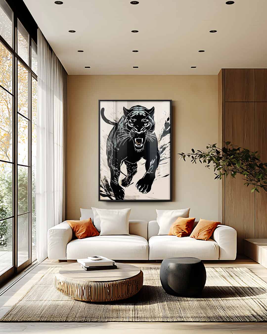 Wilde Zwarte Panter Kunstwerk Kunstwerk-canvas-dibond-plexiglas-wanddecoratie-WallArtistic