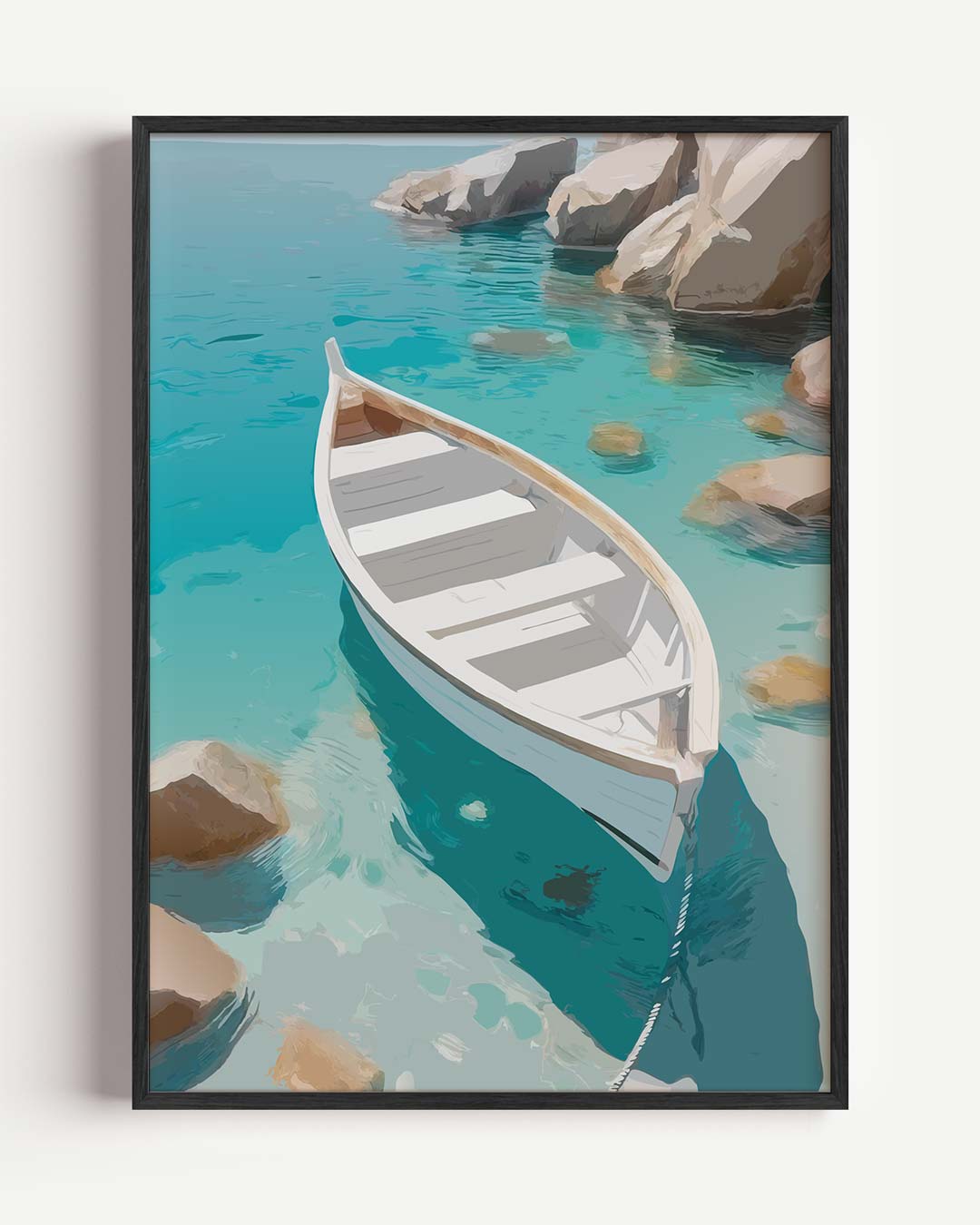 Dromerige Rotsachtige Kust met Boot Poster-WallArtistic