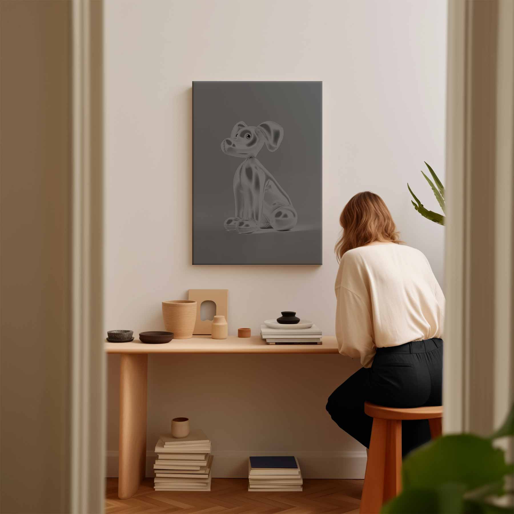 Opblaasbare Hond Sculptuur Kunstwerk-canvas-dibond-plexiglas-wanddecoratie-WallArtistic
