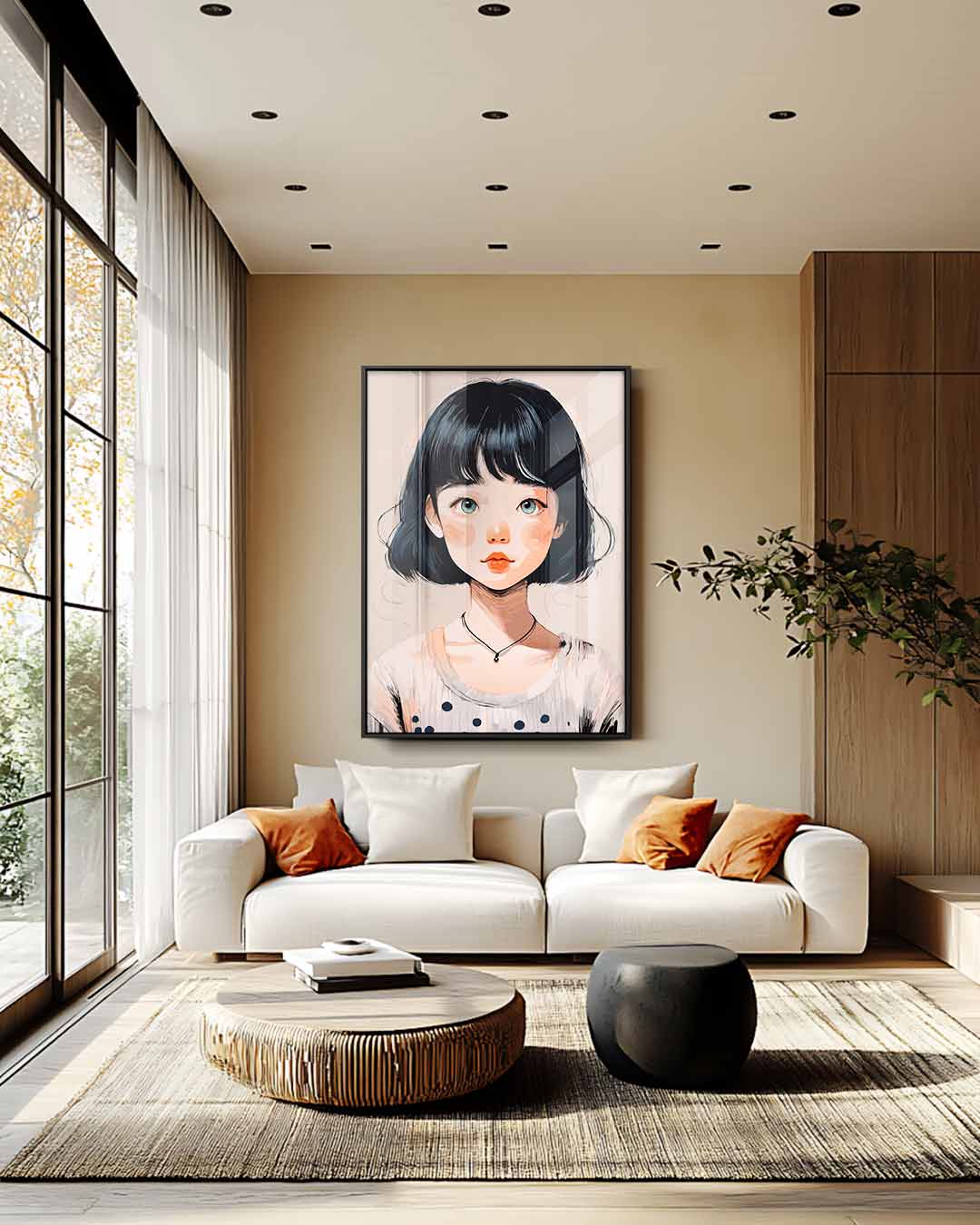 Meisje met Zwarte Boblijn Kunstwerk-canvas-dibond-plexiglas-wanddecoratie-WallArtistic