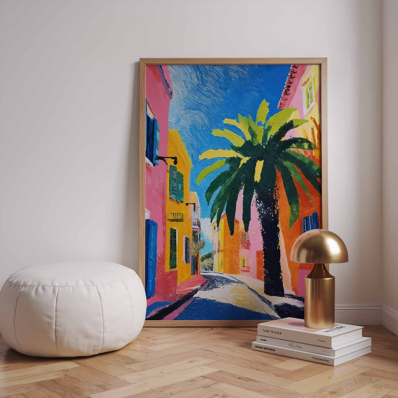 Kleurrijke Straat Met Palmbomen Poster-WallArtistic