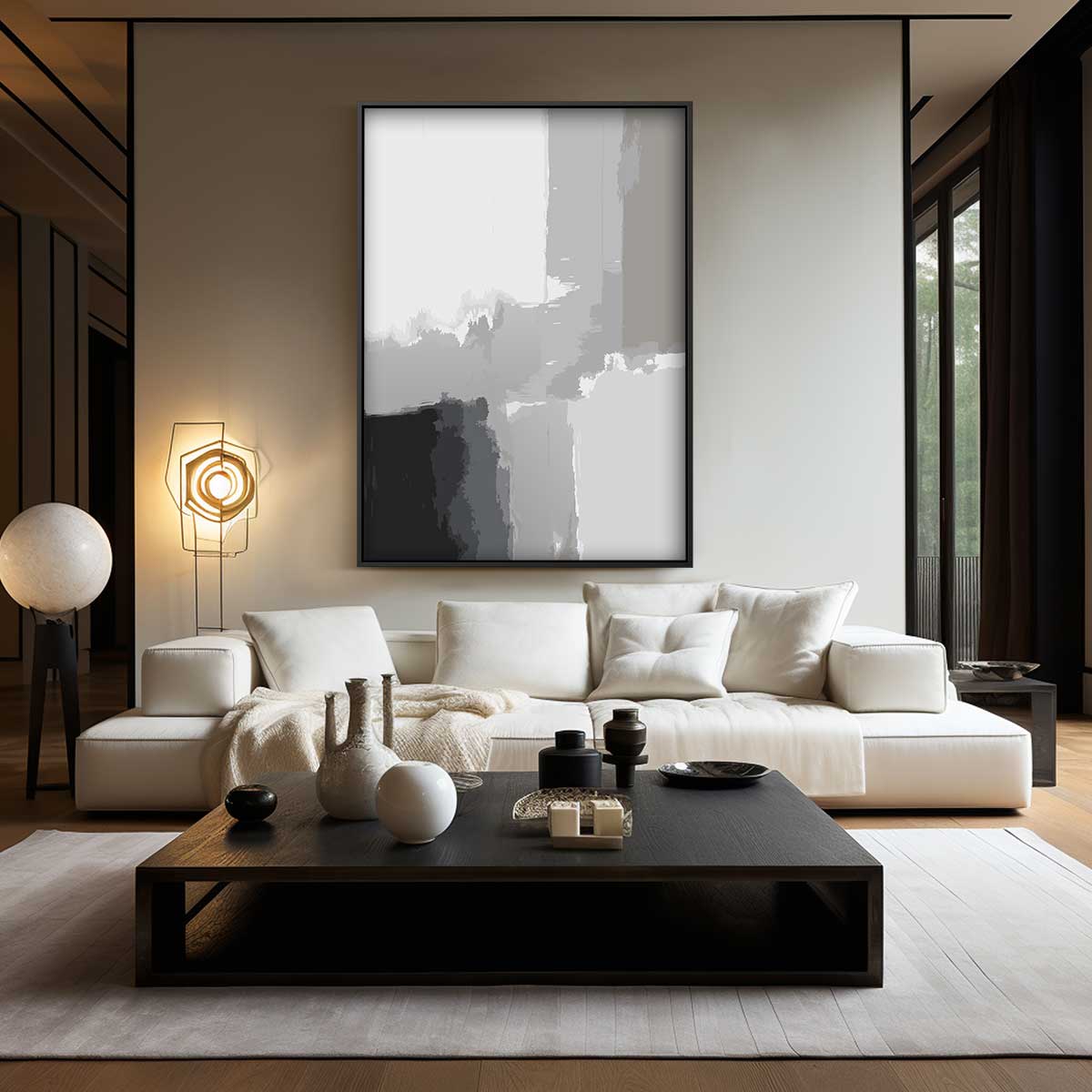 Abstracte Grijstinten Canvas Kunstwerk-canvas-dibond-plexiglas-wanddecoratie-WallArtistic