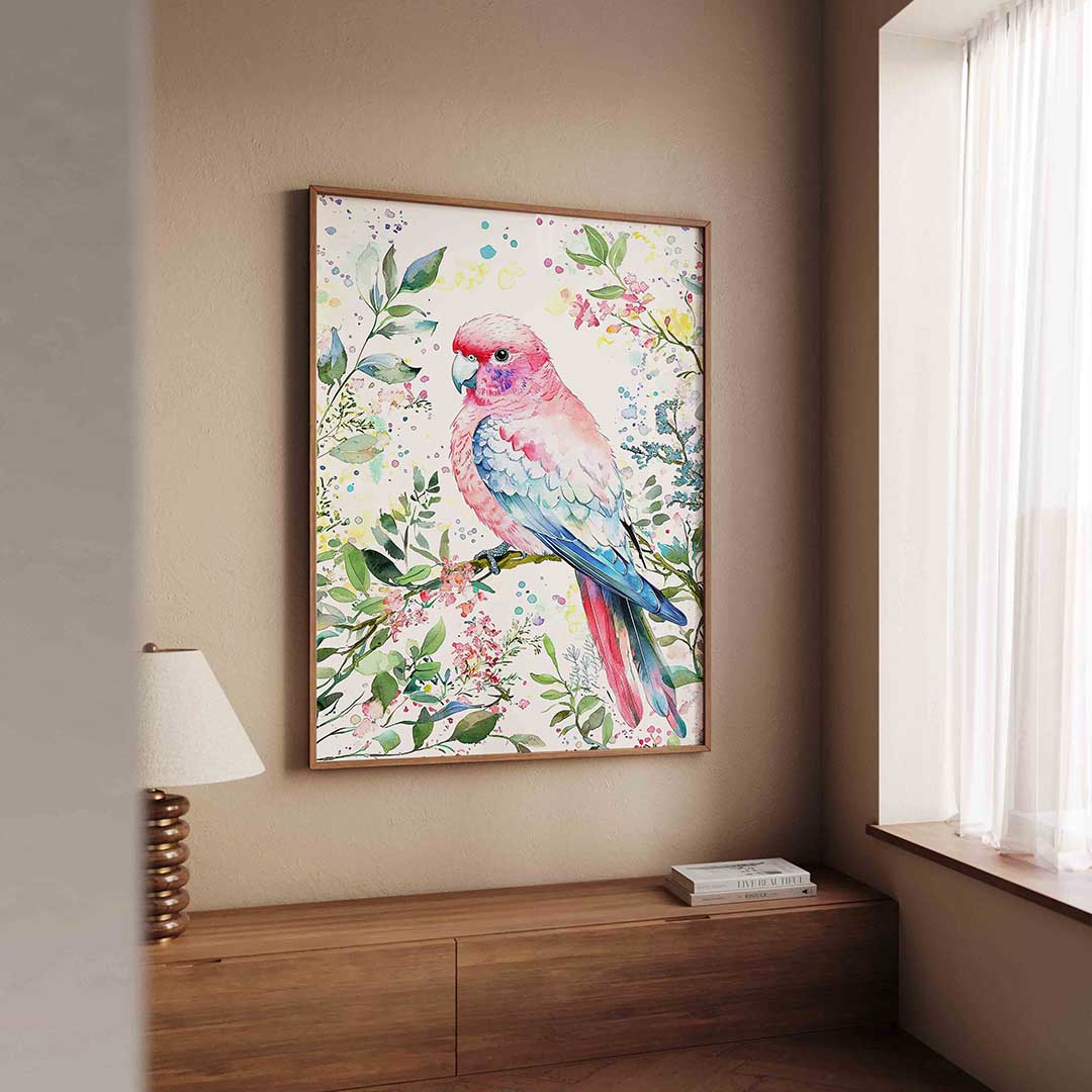 Papegaai met bloemen Poster