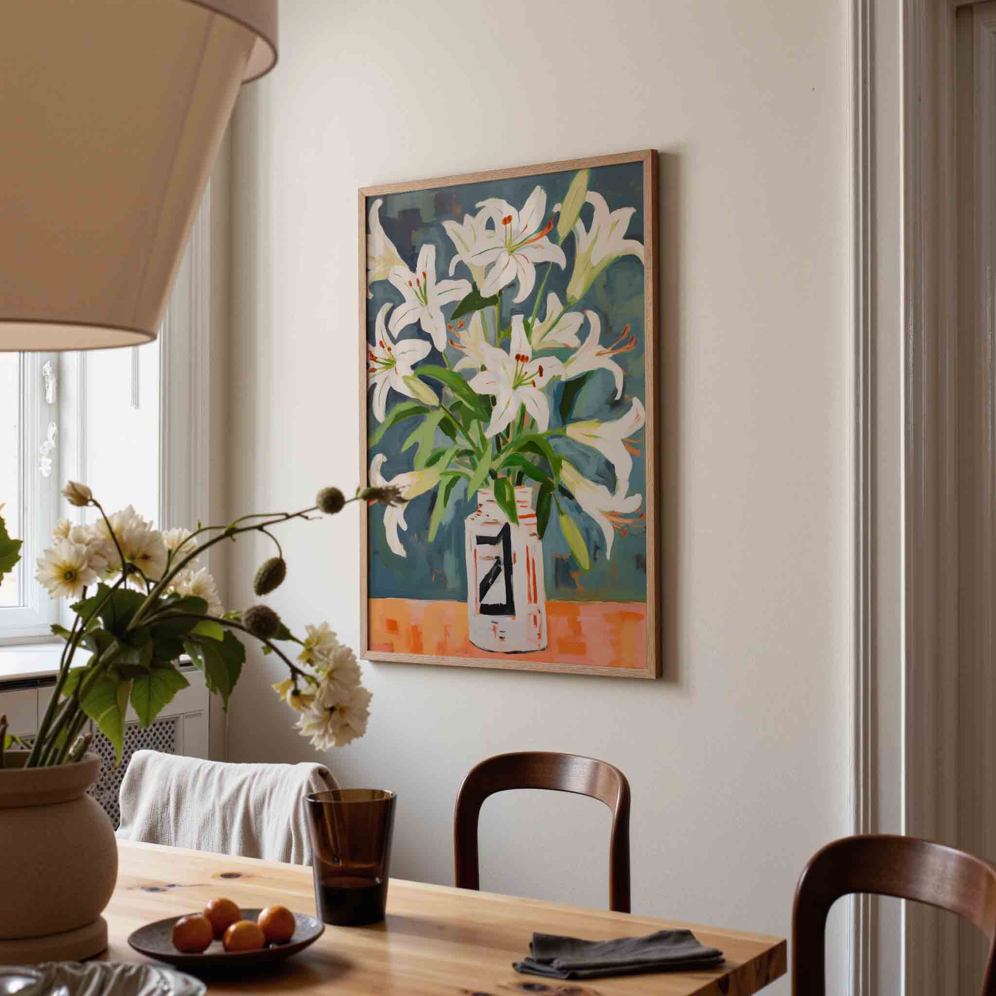 Witte lelies in vaas Poster