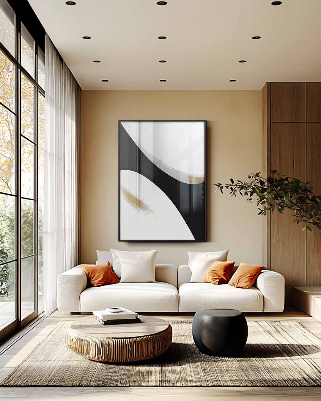 Abstracte Curves in Zwart en Wit Kunstwerk-canvas-dibond-plexiglas-wanddecoratie-WallArtistic