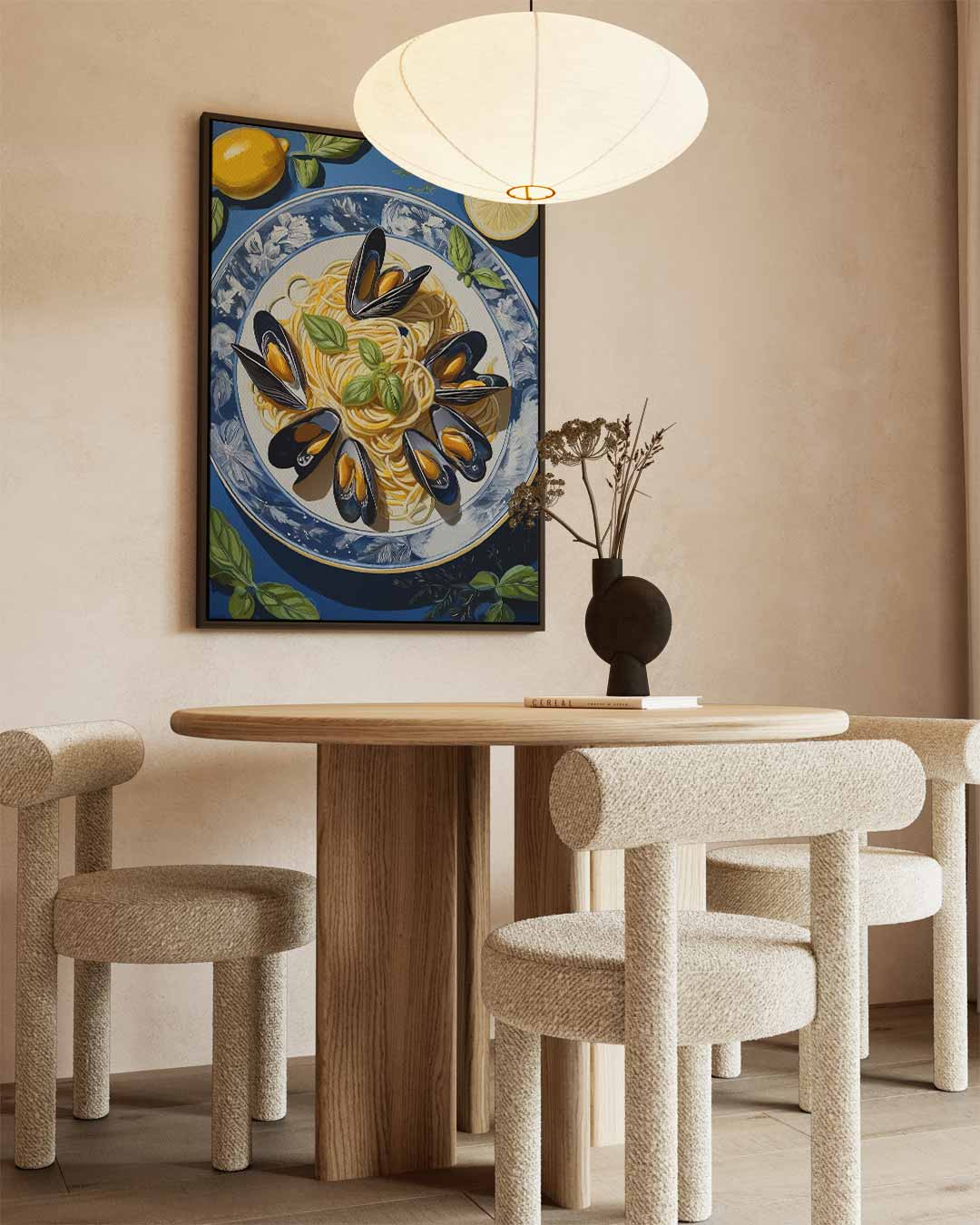 Spaghetti en Mosselen Kunstwerk Kunstwerk-canvas-dibond-plexiglas-wanddecoratie-WallArtistic