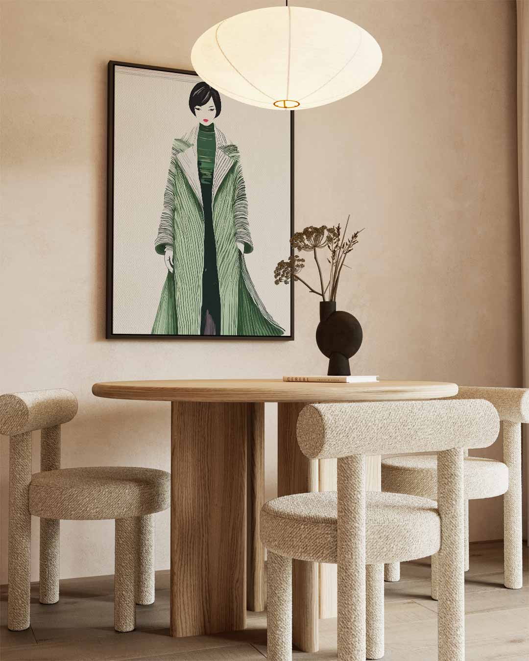 Moderne Modekunst met Groene Jas Kunstwerk-canvas-dibond-plexiglas-wanddecoratie-WallArtistic