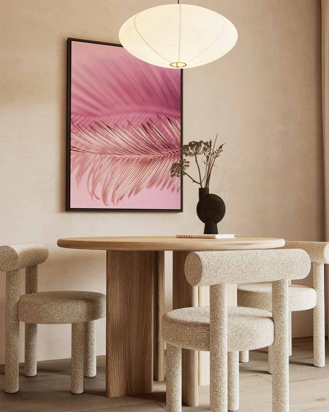 Roze Dromerige Palmblad Kunstwerk-canvas-dibond-plexiglas-wanddecoratie-WallArtistic