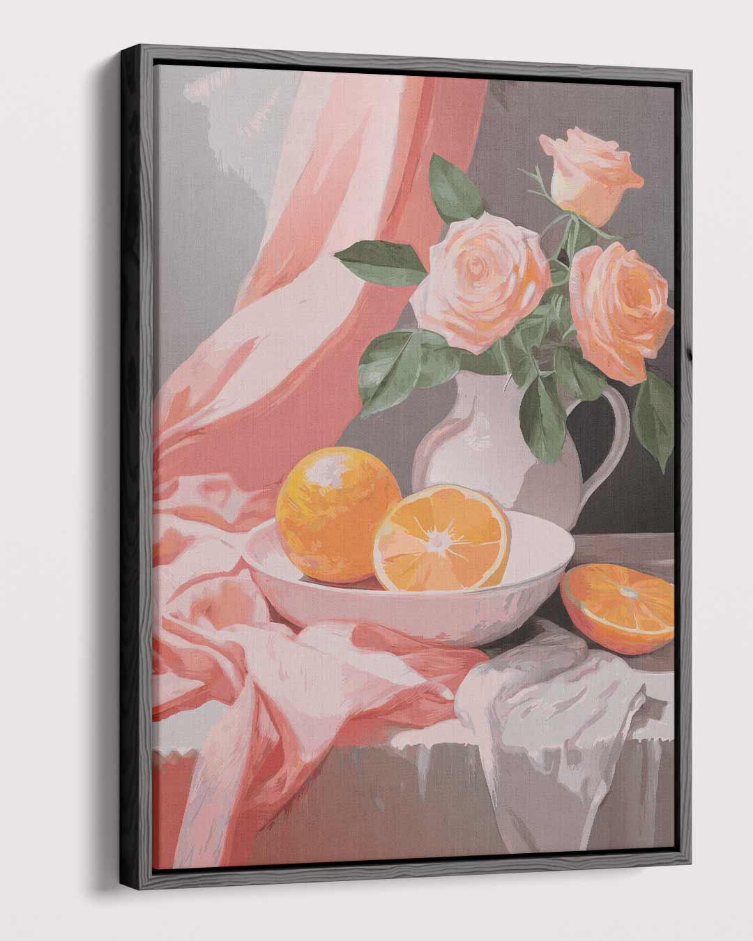 Bloemen en Sinaasappels Stillleven Kunstwerk-canvas-dibond-plexiglas-wanddecoratie-WallArtistic
