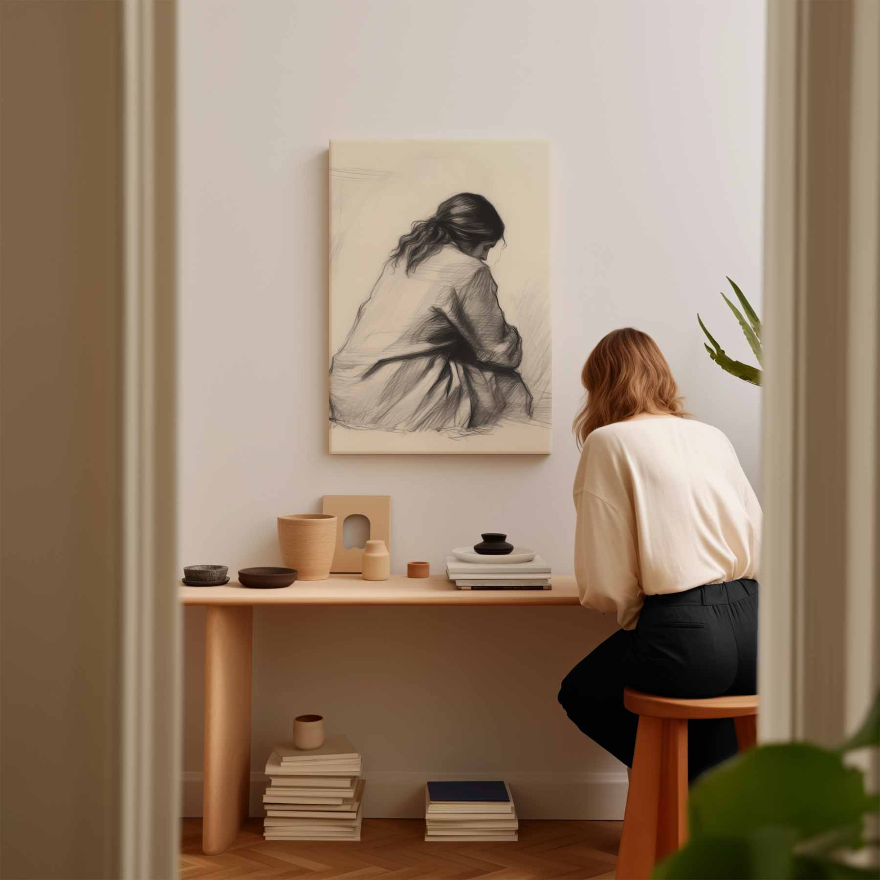 Intiem Moment in Potlood Kunstwerk-canvas-dibond-plexiglas-wanddecoratie-WallArtistic