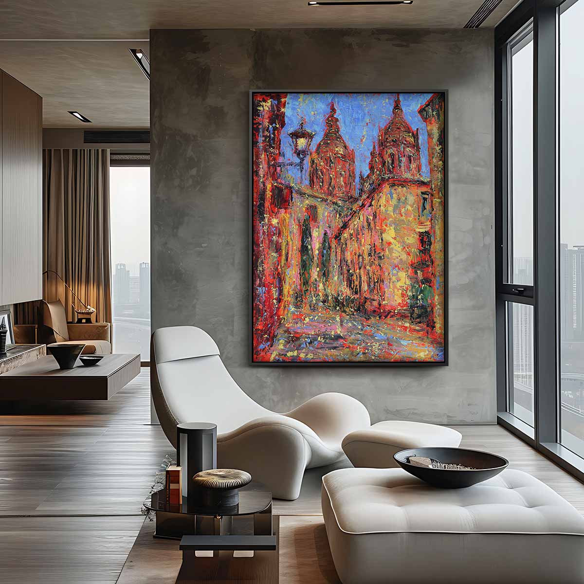 Kleurrijke Stadsstraat Kunstwerk-canvas-dibond-plexiglas-wanddecoratie-WallArtistic