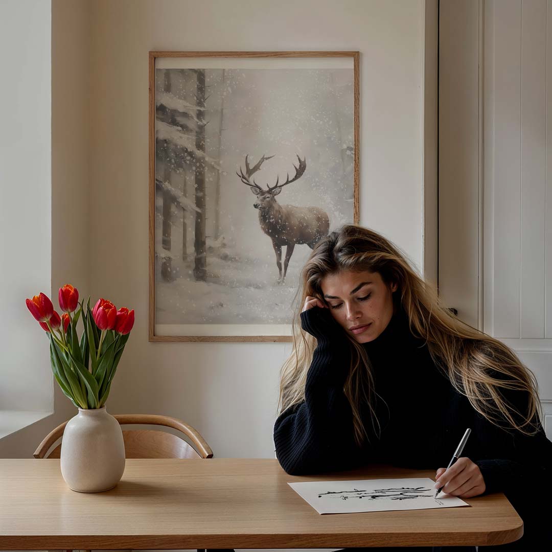 Mystieke Hert in Winterbos Poster-WallArtistic
