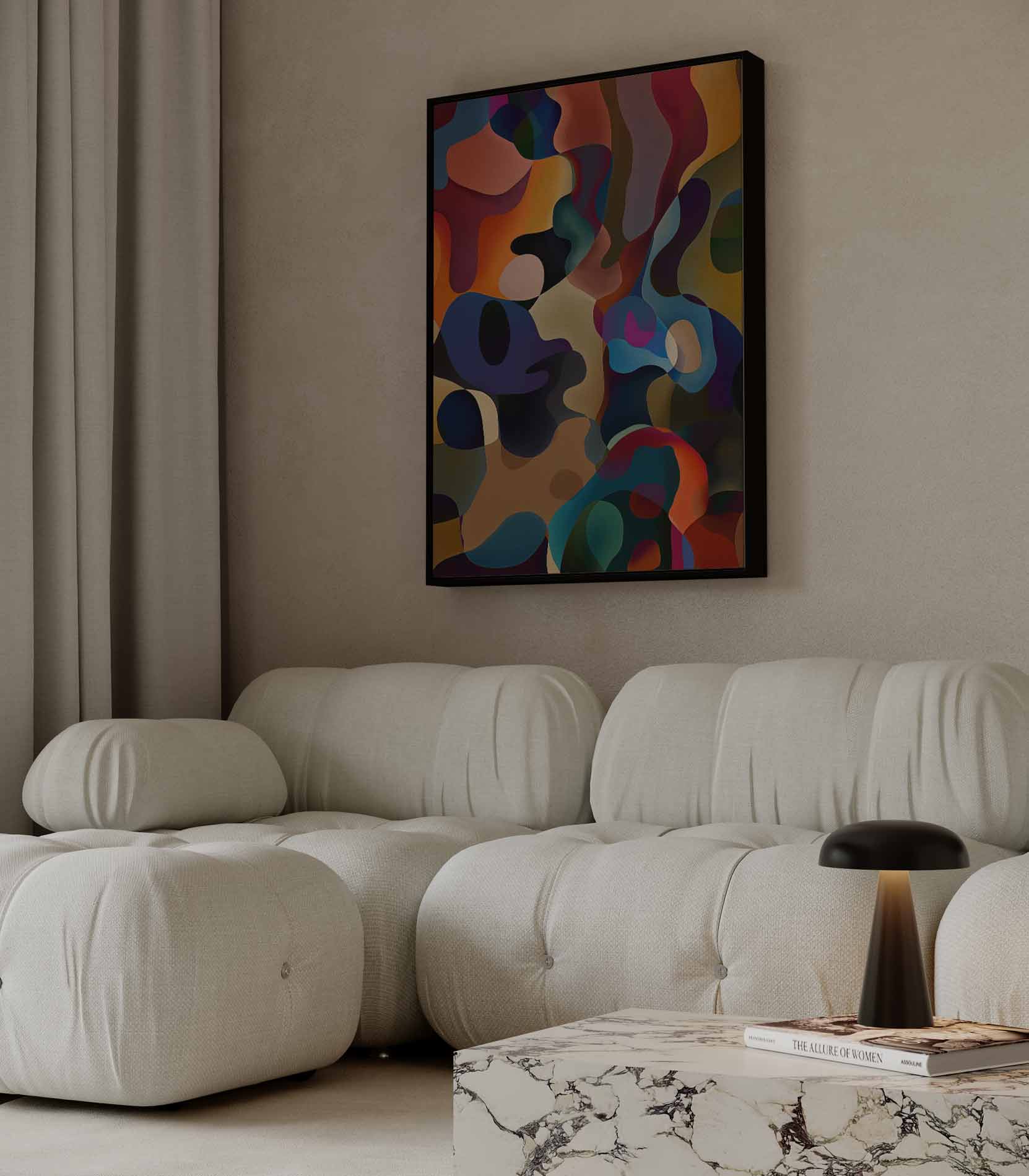 Kleurrijke Dans van Abstracte Vormen Kunstwerk-canvas-dibond-plexiglas-wanddecoratie-WallArtistic