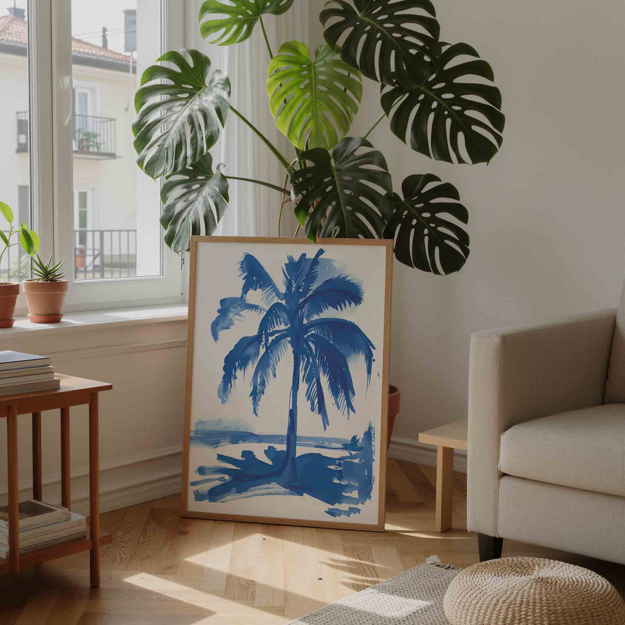 Blauwe palmboom Poster
