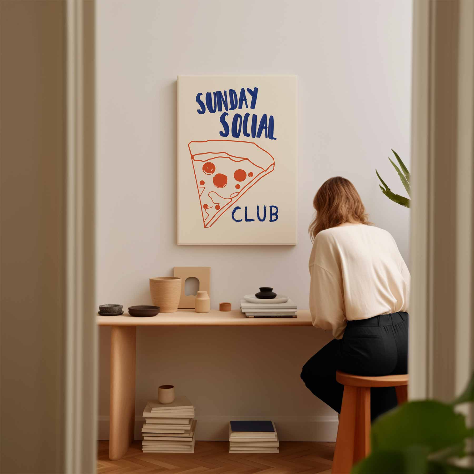 Pizza Party Illustratie Kunstwerk-canvas-dibond-plexiglas-wanddecoratie-WallArtistic