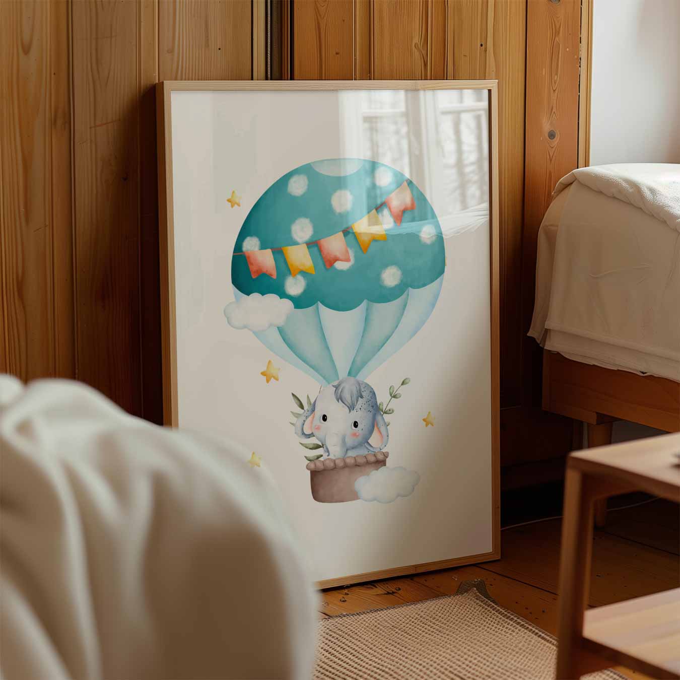 Schattige Olifant in Luchtballon Poster