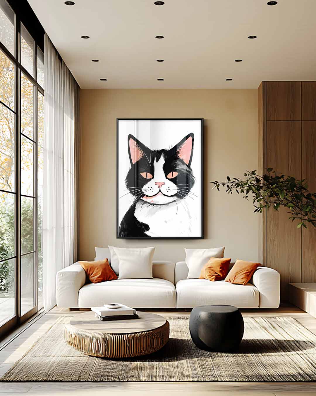Vrolijke Kattenillustratie Kunstwerk-canvas-dibond-plexiglas-wanddecoratie-WallArtistic