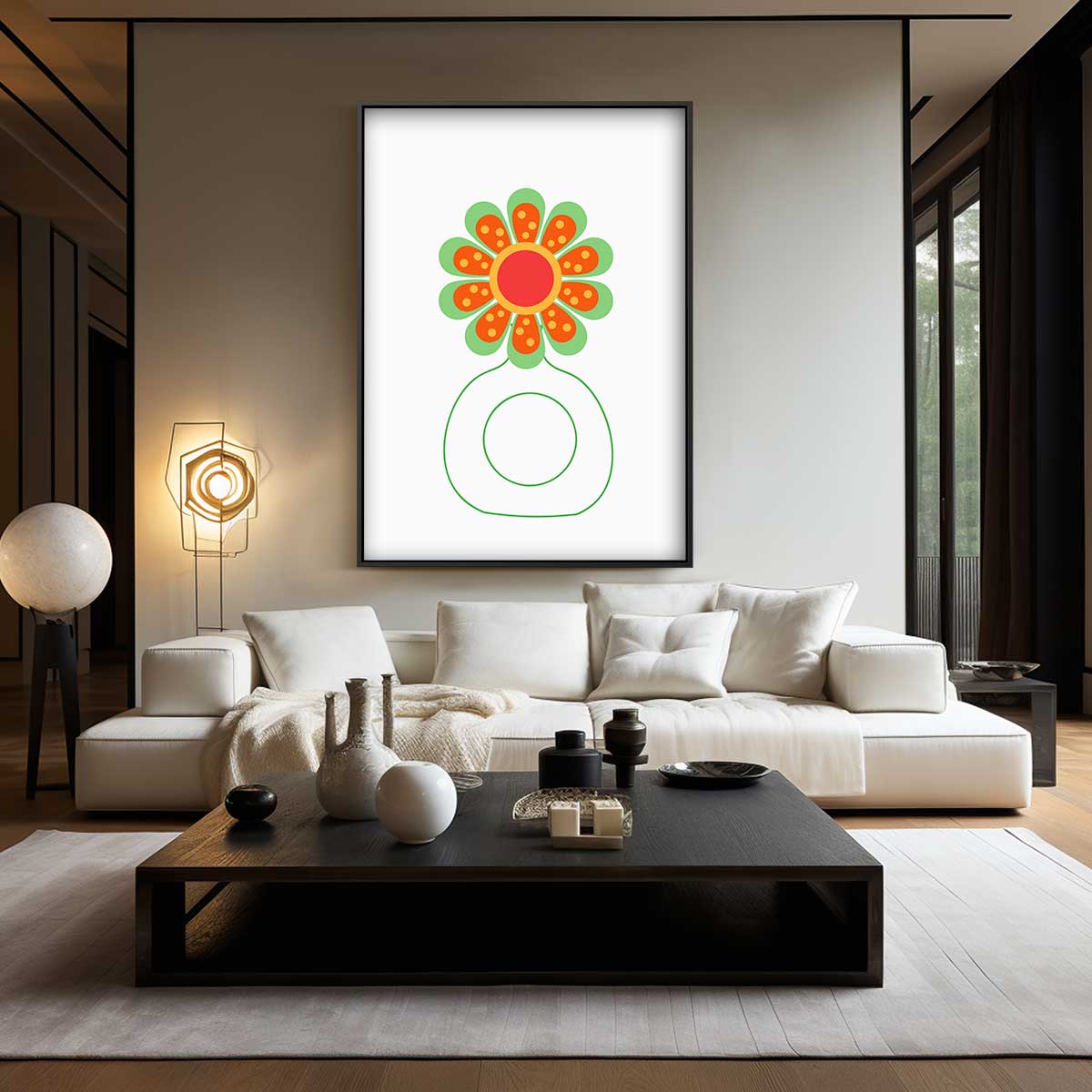 Vrolijke Bloem Illustratie Kunstwerk-canvas-dibond-plexiglas-wanddecoratie-WallArtistic