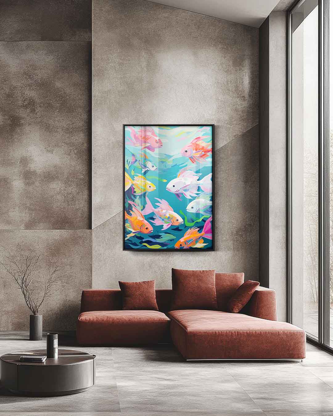Kleurrijke School Vissen Kunstwerk-canvas-dibond-plexiglas-wanddecoratie-WallArtistic