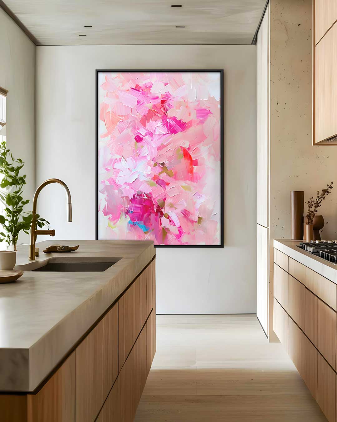 Roze Abstracte Compositie Kunstwerk-canvas-dibond-plexiglas-wanddecoratie-WallArtistic