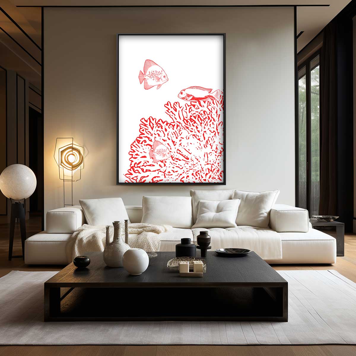 Onderwateravontuur in Rood Kunstwerk-canvas-dibond-plexiglas-wanddecoratie-WallArtistic