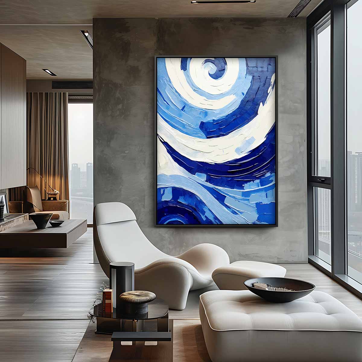 Spiralen van Blauw Kunstwerk-canvas-dibond-plexiglas-wanddecoratie-WallArtistic