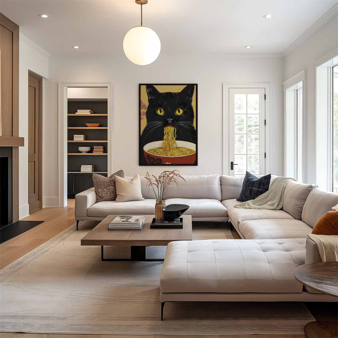 Kat met Noodles Kunstwerk-canvas-dibond-plexiglas-wanddecoratie-WallArtistic